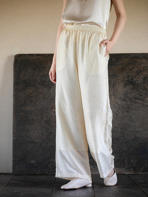 牧衣游原创 炒色真丝裤子光泽桑蚕丝高级感通勤百搭休闲裤女 红豆 商品图1