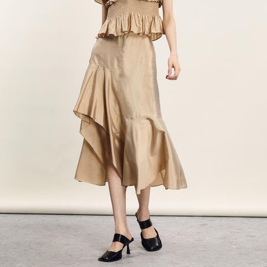 谜底不规则半身裙2024年夏季新品复古优雅亲肤A型长半裙242MB0600 商品图0