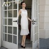 AD夏季白色连衣裙女高端法式荷叶边显瘦背心裙透视雪纺接拼鱼尾裙 商品缩略图2