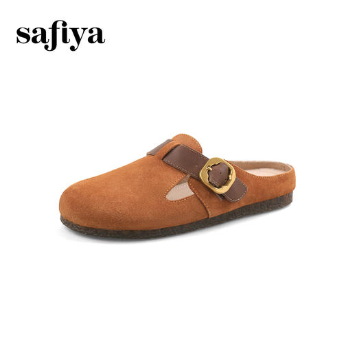 Safiya/索菲娅2024春绒面皮百搭一脚蹬懒人外穿包头勃肯拖鞋 SF41110444 商品图5