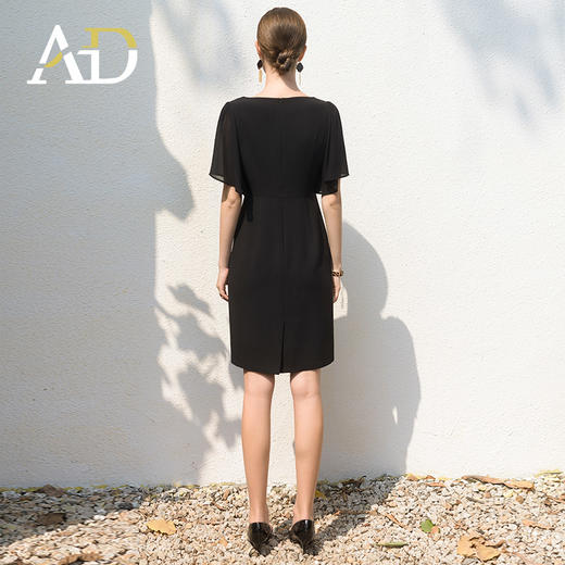 送腰带！限时抢购AD法式减龄大方领西装裙2024夏季新款泡泡纱短袖连衣裙黑色职业装 商品图4