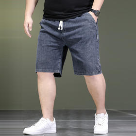 【DYG】大依优型大码松紧腰牛仔五分裤牛仔短裤弹力宽松显瘦肥佬休闲男士夏加肥加大