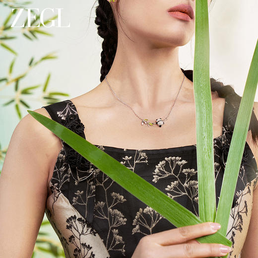 ZEGL设计师925银竹韵系列熊猫竹子项链女款2024新款锁骨链首饰品 商品图2