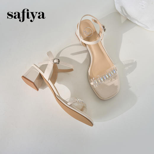 Safiya/索菲娅2024夏仙女风水钻粗跟一字带凉鞋 SF42115402 商品图6