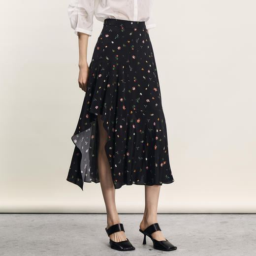 谜底花色半身裙2024夏款复古文艺亲肤不规则中长款半裙242MB0718 商品图1