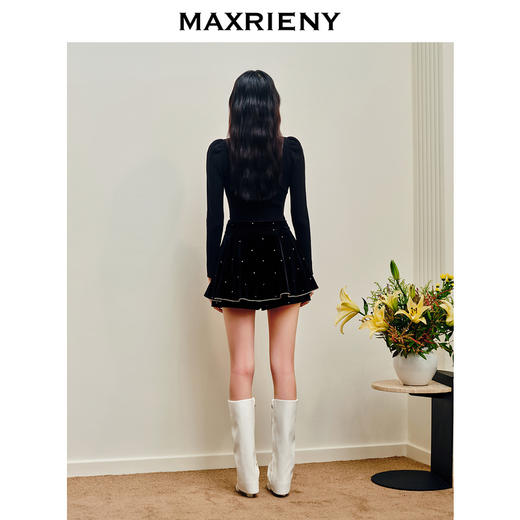 MAXRIENY法式复古丝绒烫钻裤裙廓形a字短裤秋款华丽精致感热裤(货号:MS87PA515) 商品图3