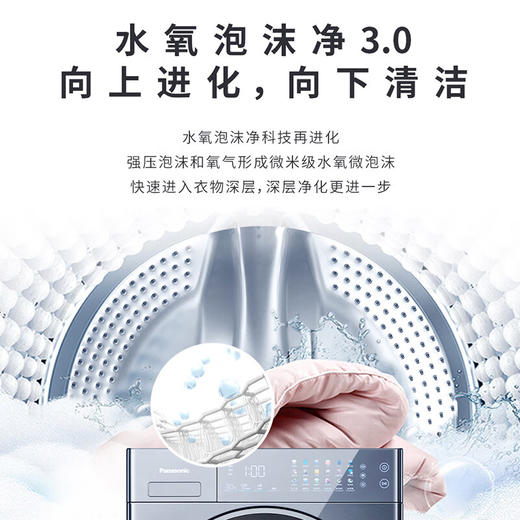 松下（Panasonic）纤镜12kg大容量净水洗智能投放水氧泡沫净光动银除菌触控镜面彩屏全自动变频滚筒洗衣机 银河钴蓝 XQG120-V290 商品图2