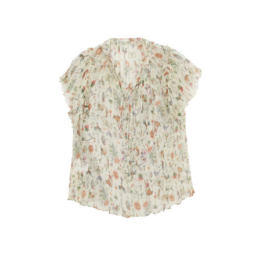 谜底碎花上衣短袖女2024夏季新品复古法式浪漫真丝衬衫242GS0607 商品图4