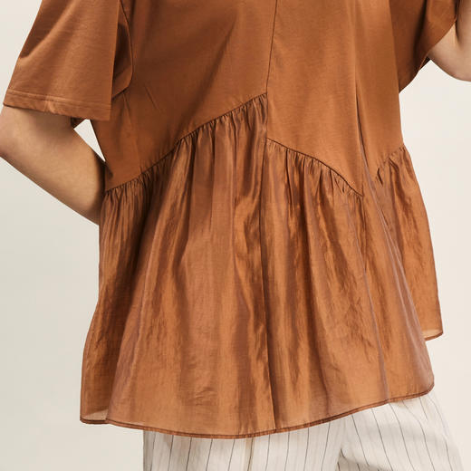 谜底宽松T恤短袖女2024夏季新品时尚拼接A型中长款上衣242MT0608 商品图3