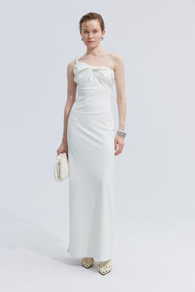 单肩纽结连衣裙