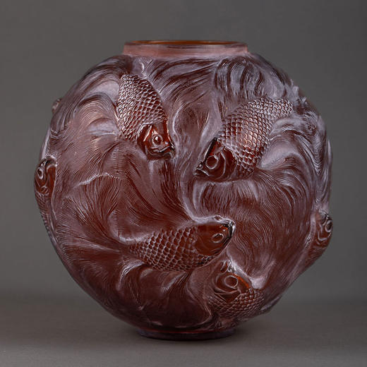 独角鹿西洋古董1924年法国出品FORMOSE锦鲤款暗红色欧泊水晶花瓶 商品图0