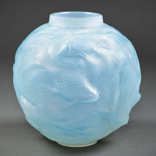 独角鹿西洋古董1924年法国出品FORMOSE锦鲤款蓝色欧泊水晶花瓶 商品图1