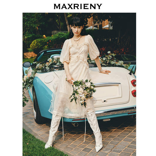 MAXRIENY精致复古宫廷感连衣裙浪漫仙美小白裙浪漫订婚网纱裙长裙(货号:MS88DR357) 商品图1