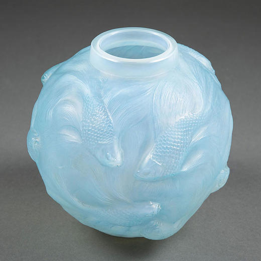 独角鹿西洋古董1924年法国出品FORMOSE锦鲤款蓝色欧泊水晶花瓶 商品图2