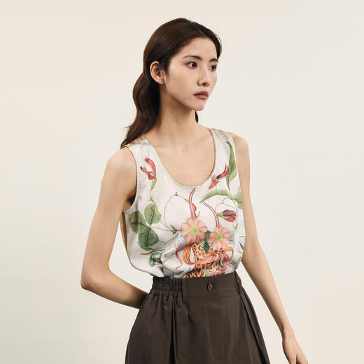 谜底印花背心女2024夏季新品复古原创印花修身上衣无袖242MS0605 商品图1