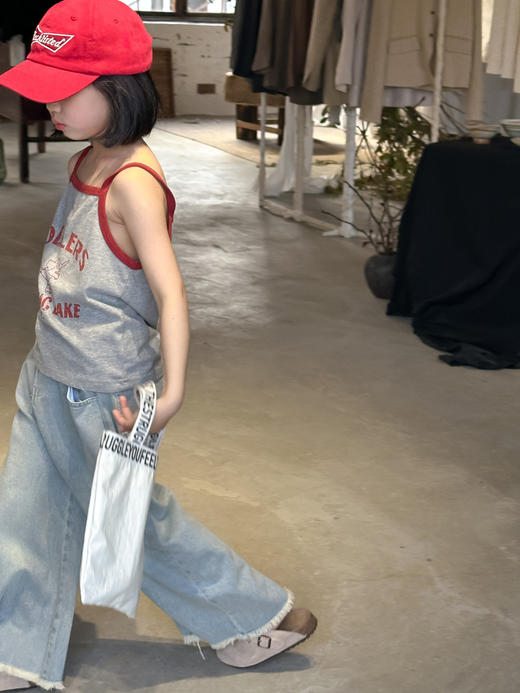 【清新优雅，自由舒适！】童套装2024夏女童韩版字母印花吊带，儿童休闲宽松牛仔阔腿裤两件套！ 商品图1