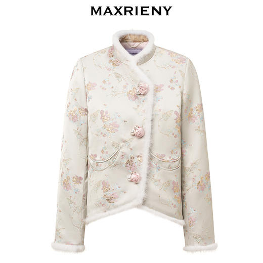 MAXRIENY国风复古提花棉服2023冬款新年年服精致宫廷感粉金外套女(货号:MS88CP501) 商品图4