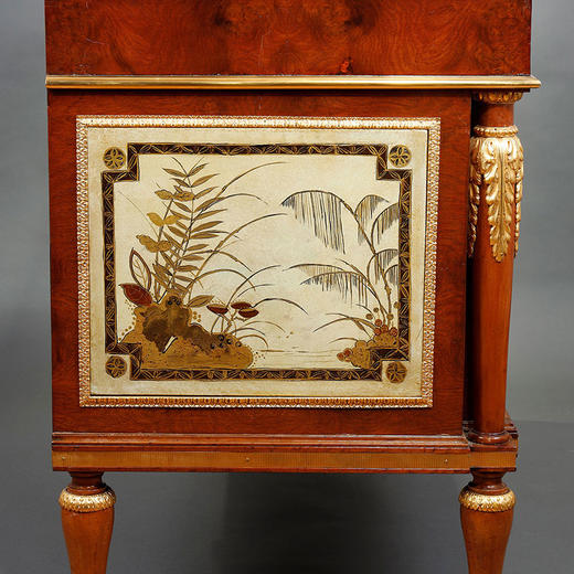 独角鹿西洋古董19世纪末法国出品帝政风格铜鎏金精雕镶嵌游鱼戏水主题漆板大理石桌面边柜 商品图2