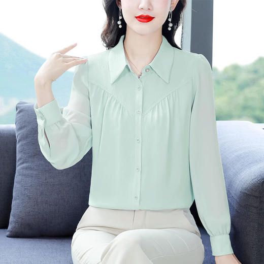 TZF-衬衫女士纯色长袖衬衣 商品图3
