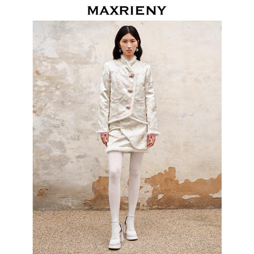 MAXRIENY国风复古提花棉服2023冬款新年年服精致宫廷感粉金外套女(货号:MS88CP501) 商品图1