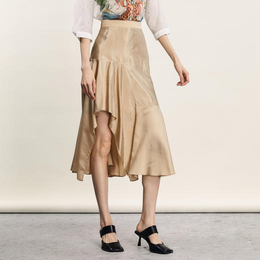 谜底不规则半身裙2024年夏季新品复古优雅亲肤A型长半裙242MB0600 商品图1