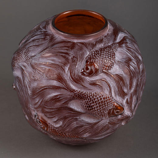 独角鹿西洋古董1924年法国出品FORMOSE锦鲤款暗红色欧泊水晶花瓶 商品图1