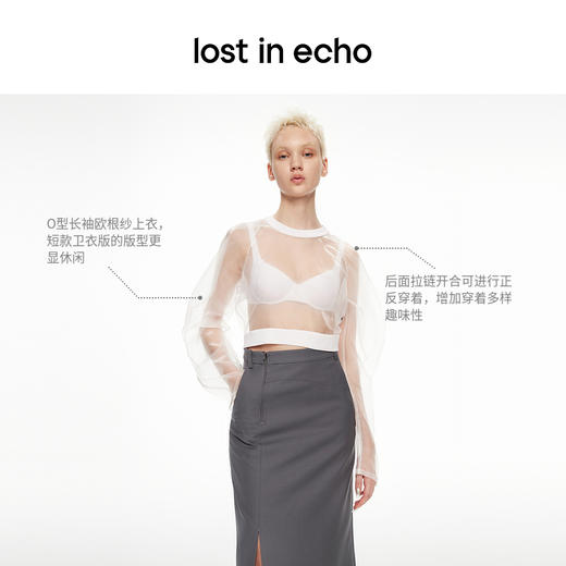 lost in echo2024春夏新品设计师品牌透视欧根纱圆领拉链短款上衣 商品图1