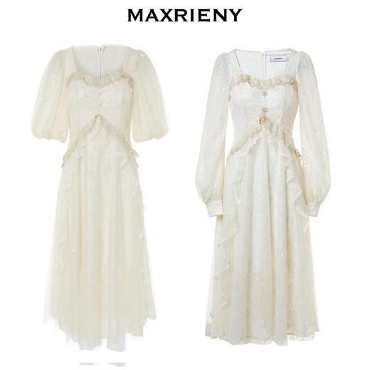 MAXRIENY精致复古宫廷感连衣裙浪漫仙美小白裙浪漫订婚网纱裙长裙(货号:MS88DR357) 商品图4