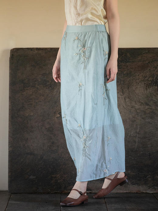 牧衣游原创 机绣丝棉半裙女夏新款轻盈柔软百搭半身裙显瘦 久客 商品图3