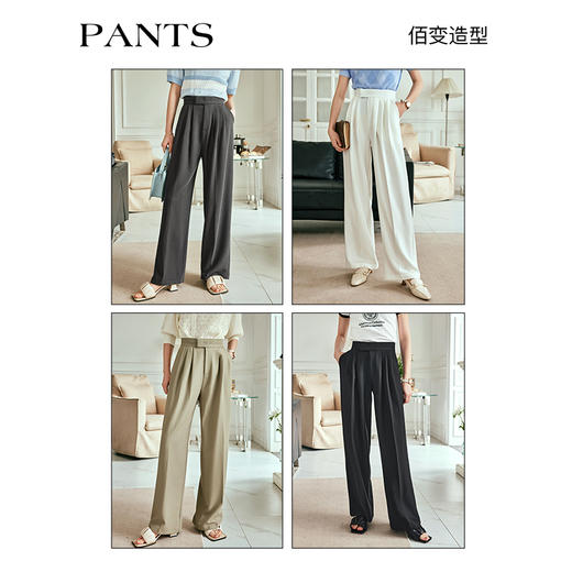 OLrain欧芮儿法式豆绿色休闲裤女夏季2023年新款高腰阔腿垂感长裤 商品图1