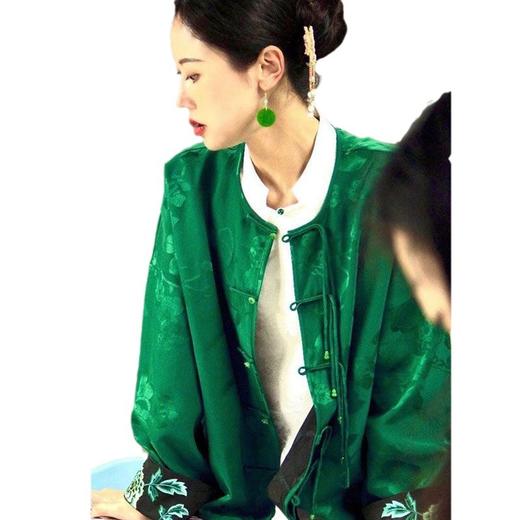 AHM-2809新中式设计感小众茶服禅意女装外套春季新款复古国风绿色上衣 商品图4