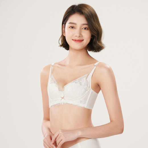 都市丽人自然舒适内衣女蕾丝文胸B杯适穿3/4杯薄款软钢圈三排扣LB42C4 商品图2