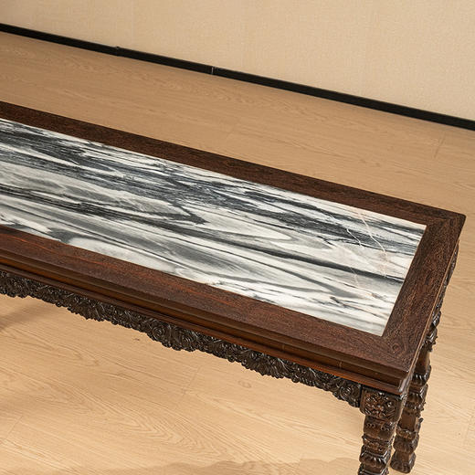 紫檀镶和田玉满雕西番莲纹条桌 商品图2