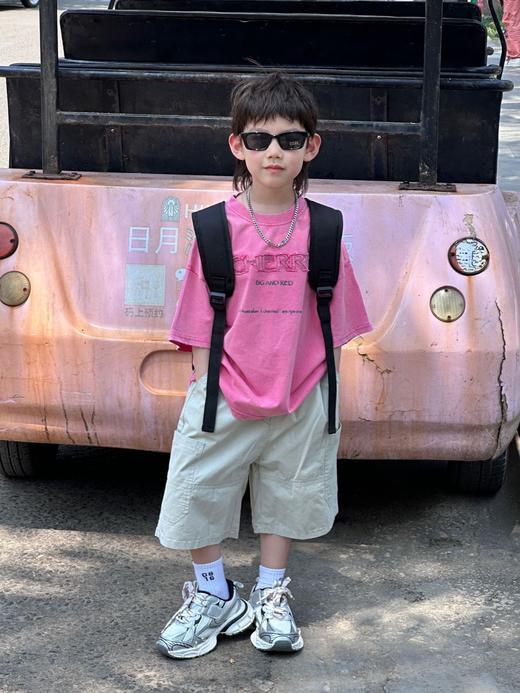 【复古工装，潮流颜值爆表！】2024夏季新款韩版男童，字母圆领套头洋气休闲短袖，儿童T恤潮套装！-ry 商品图2