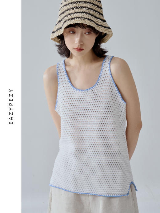 24SS 爱琴海钩花棉绒针织背心 商品图2