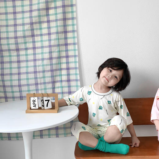 【优美好看，时尚秀气！】儿童睡衣夏季薄款雅赛尔男孩七分袖，花边宝宝空调服女童家居服套装！ 商品图8