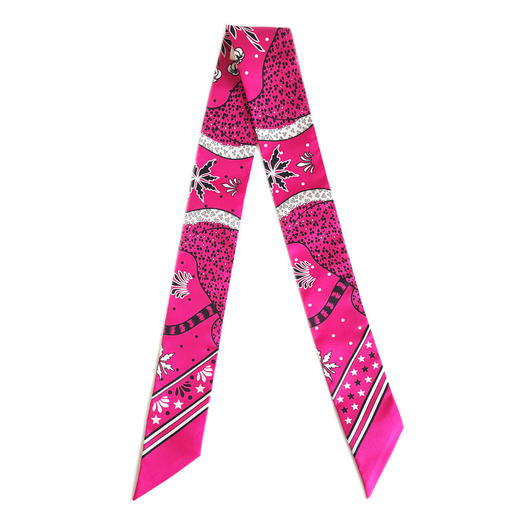 【全新】Hermes爱马仕 玫红色豹子twilly小丝巾 250324NJ46 商品图0