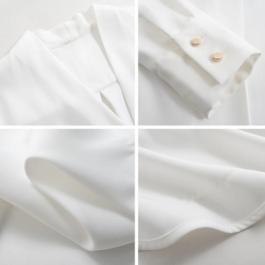 HT-5193白色v领雪纺衬衫女春夏装新款长袖时尚洋气锁骨职业法式上衣 商品图3