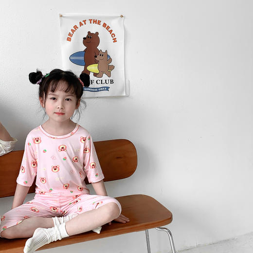 【优美好看，时尚秀气！】儿童睡衣夏季薄款雅赛尔男孩七分袖，花边宝宝空调服女童家居服套装！ 商品图7