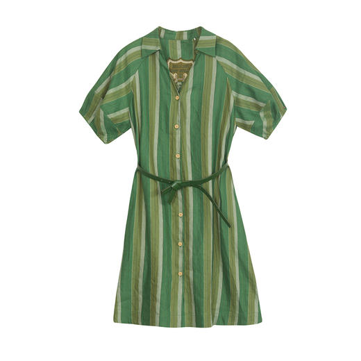 谜底衬衫裙短袖2024夏新品复古宽松中长款连衣裙配腰带242ML0582 商品图4