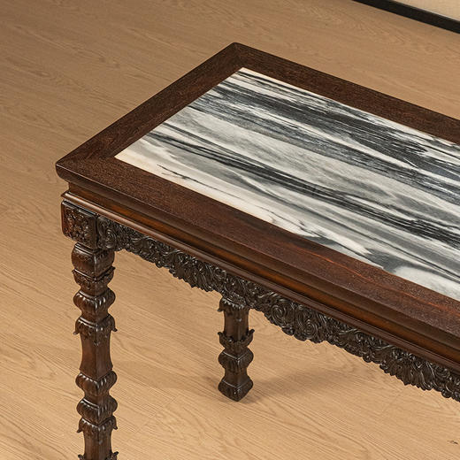 紫檀镶和田玉满雕西番莲纹条桌 商品图1