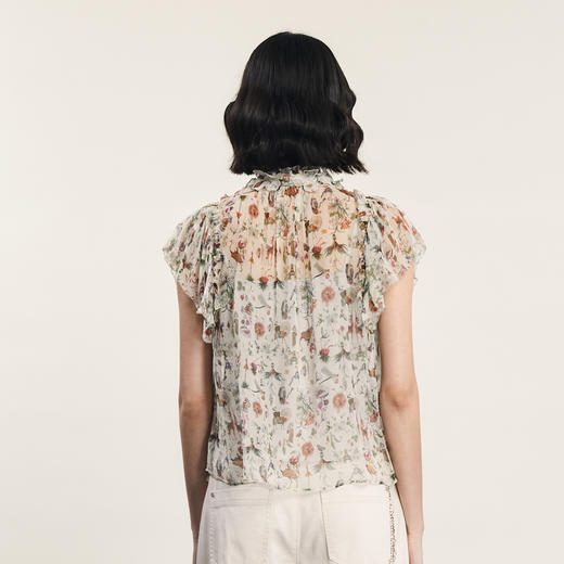 谜底碎花上衣短袖女2024夏季新品复古法式浪漫真丝衬衫242GS0607 商品图2