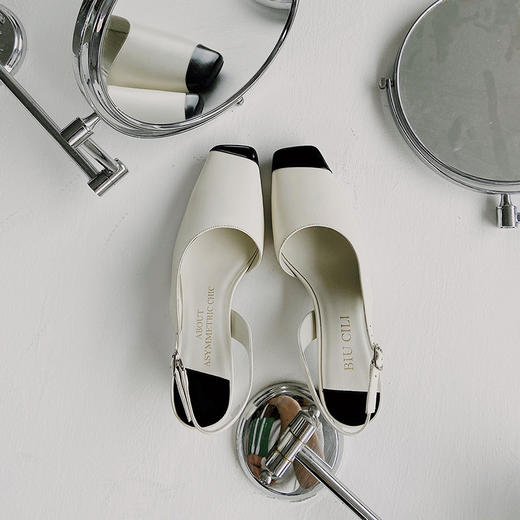 BIUCILI Shadow 原创设计师法式一字带包头方头后空凉鞋女夏拼色 商品图1
