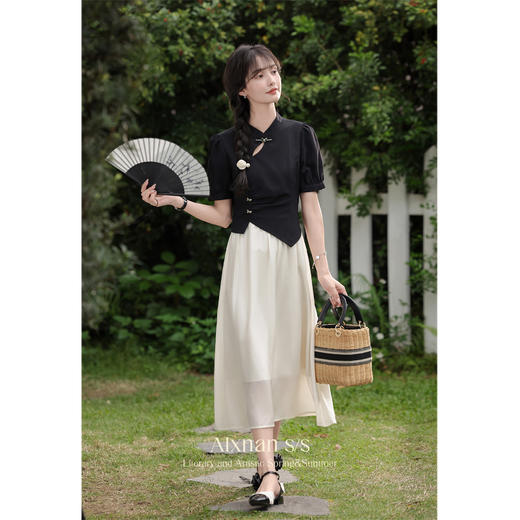 鹿向南「山云录」新中式假两件连衣裙L35331 商品图3