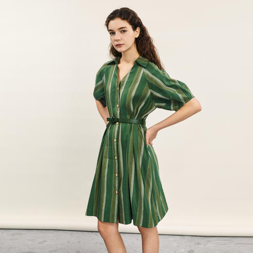 谜底衬衫裙短袖2024夏新品复古宽松中长款连衣裙配腰带242ML0582 商品图1