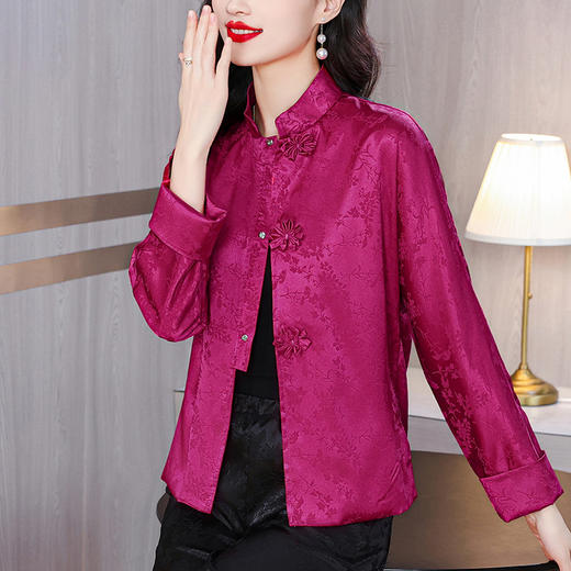 AHM-2806新中式玫红色外套改良旗袍唐装中国风复古盘扣上衣 商品图1