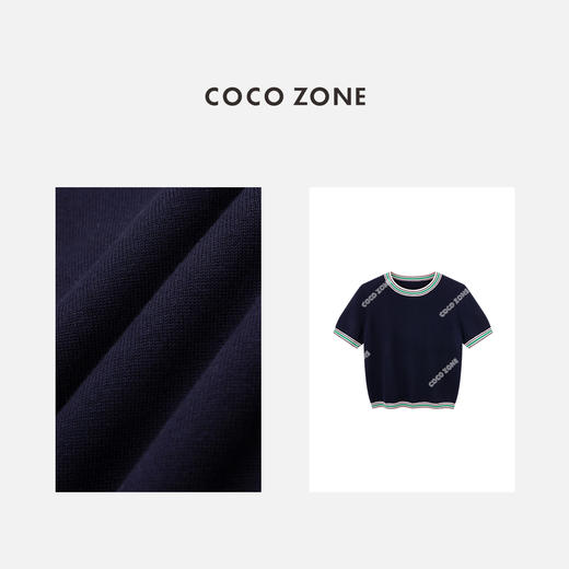 COCO ZONE2024夏百搭圆领撞色针织衫短袖修身套头上衣CC1B0673 商品图2