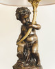 独角鹿西洋古董19世纪法国出品上色青铜铜鎏金大理石底座小天使托举台灯一对 商品缩略图2