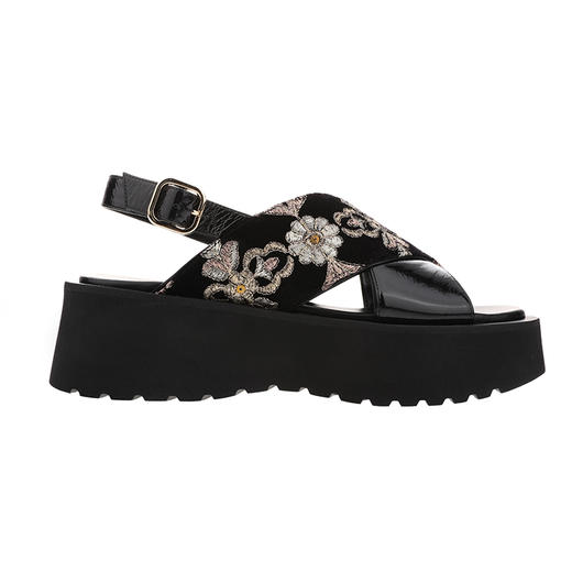 sheme进口提花布料搭配进口袋鼠皮休闲时尚女士厚底凉鞋可定制 商品图0