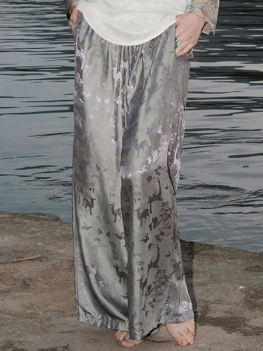 盛唐婧 |桑蚕丝一鹿有你宽松直筒裤-灰紫 商品图0